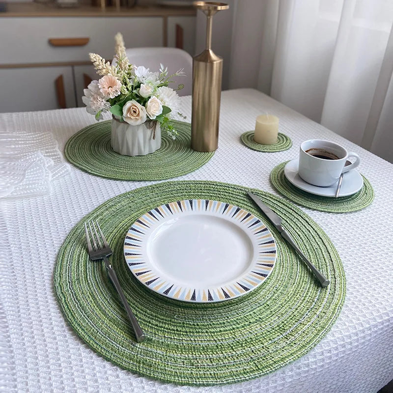 Estilo nórdico fio de algodão jantar placemat redondo ramie tecido copo esteira placa de isolamento térmico anti-queimadura antiderrapante coaster copo esteira
