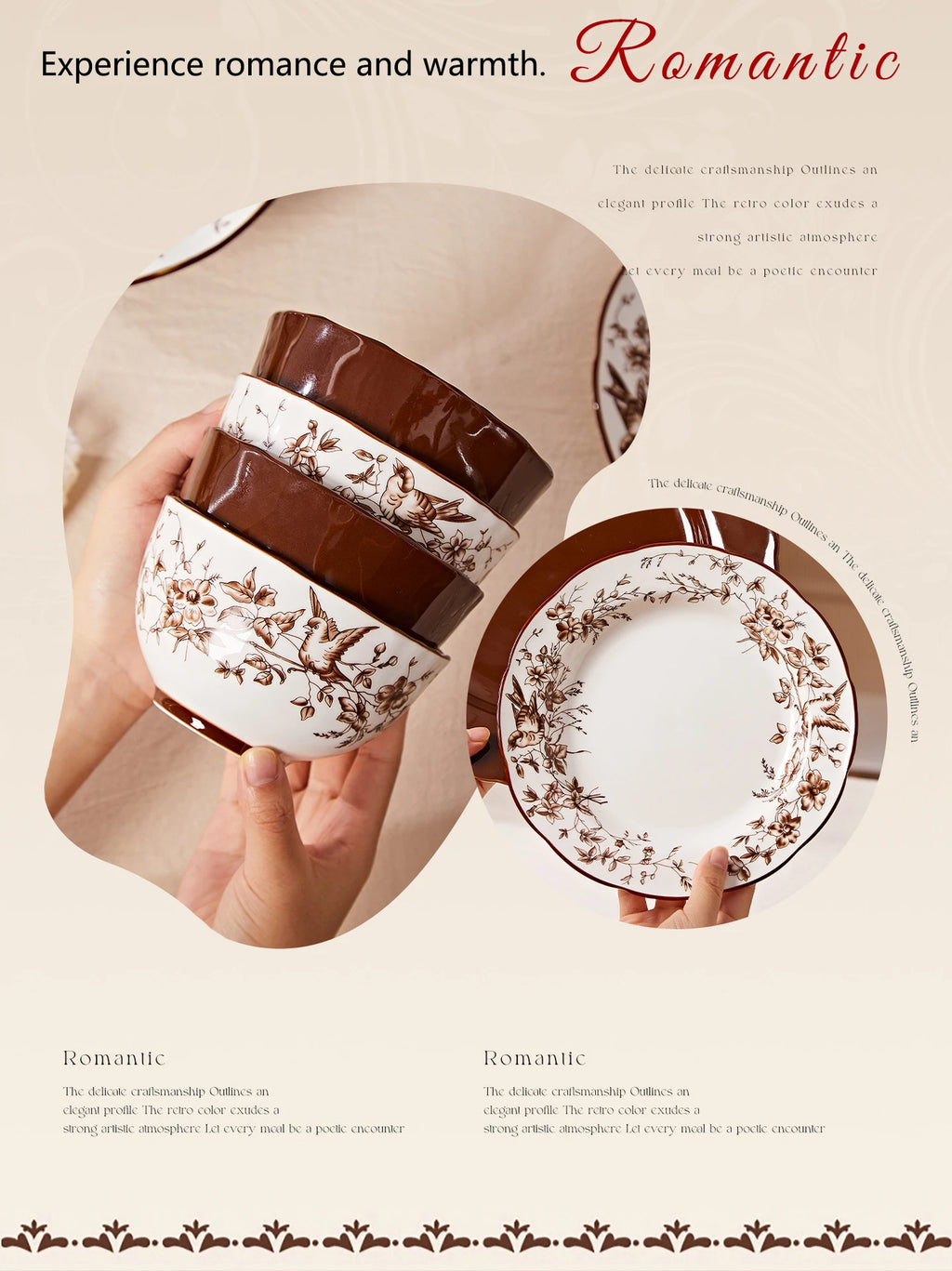 Conjunto de louça  com estampa "Retro Rose"  luxuosa