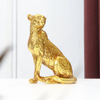 Par de Onças Douradas: Escultura Texturizada em Dourado Metálico
