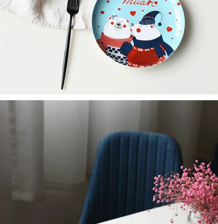 Coleção de Pratos Natalinos: Porcelana Ilustrada com Cenas de Inverno