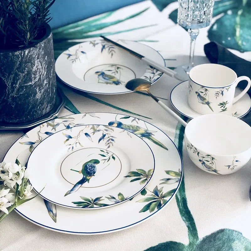 Jogo de jantar de porcelana papagaio