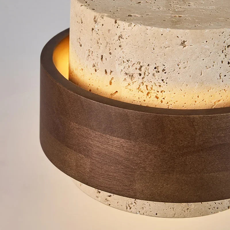 Luminária Pendente Estilo Lustre com Detalhe em Pedra e Madeira
