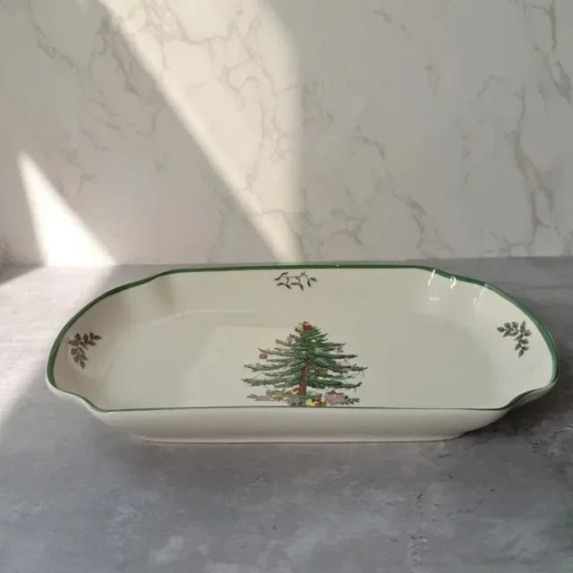 Coleção Pinheiro de Natal: Porcelana Clássica em Branco e Verde