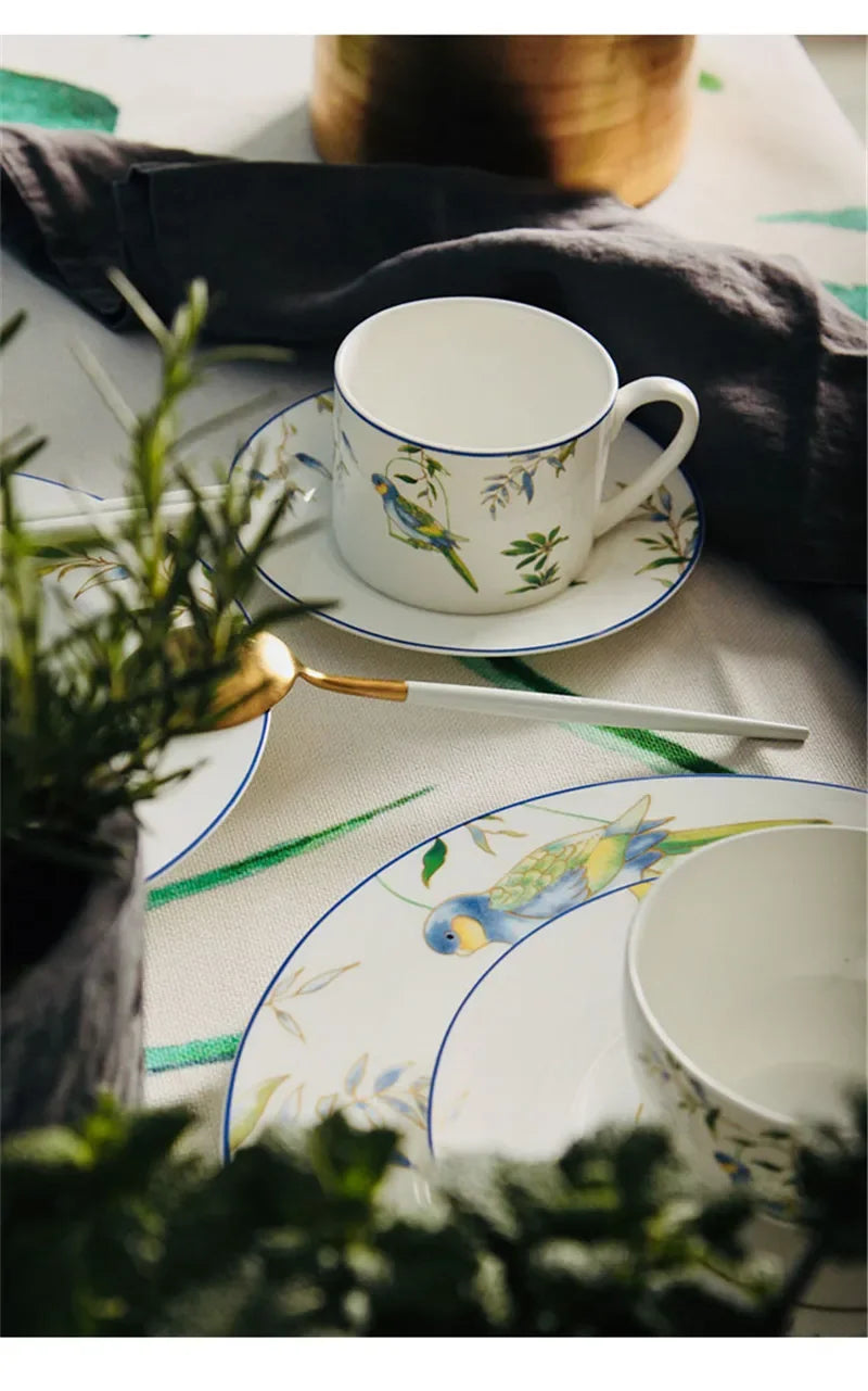 Jogo de jantar de porcelana papagaio