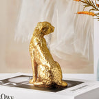 Par de Onças Douradas: Escultura Texturizada em Dourado Metálico