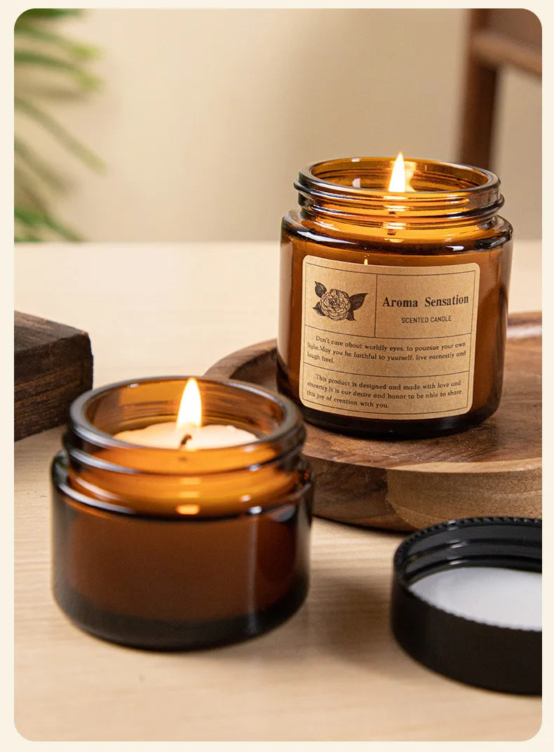 Copo de vidro marrom vela de aromaterapia sem fumaça vela de cera perfumada para decoração de casa aniversário dia dos namorados presente de natal frasco de vidro