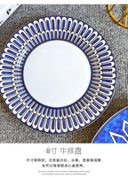 Estilo europeu simples e luxuoso selo azul prato de jantar ocidental bife decoração chá da tarde dim sum bolo talheres