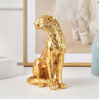 Par de Onças Douradas: Escultura Texturizada em Dourado Metálico