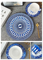 Estilo europeu simples e luxuoso selo azul prato de jantar ocidental bife decoração chá da tarde dim sum bolo talheres