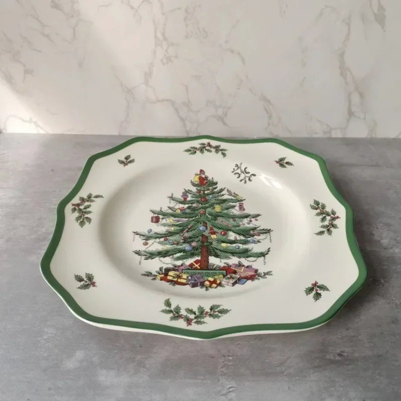 Coleção Pinheiro de Natal: Porcelana Clássica em Branco e Verde