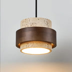 Luminária Pendente Estilo Lustre com Detalhe em Pedra e Madeira
