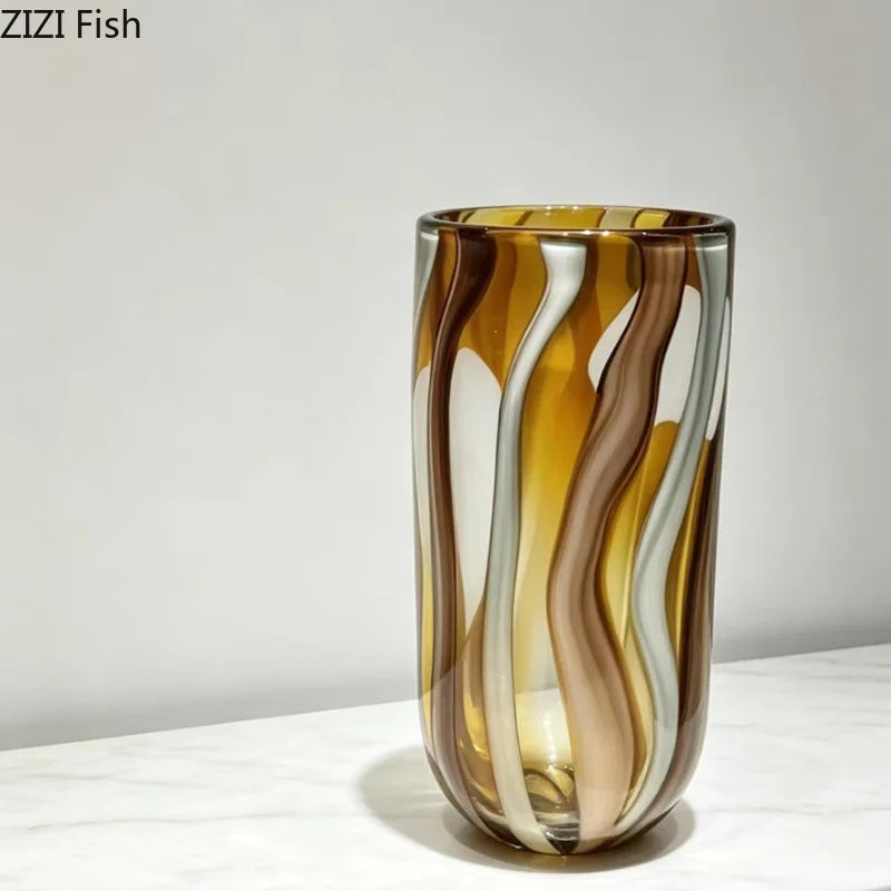 Vaso de Vidro com Listras Coloridas