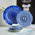 Estilo europeu simples e luxuoso selo azul prato de jantar ocidental bife decoração chá da tarde dim sum bolo talheres