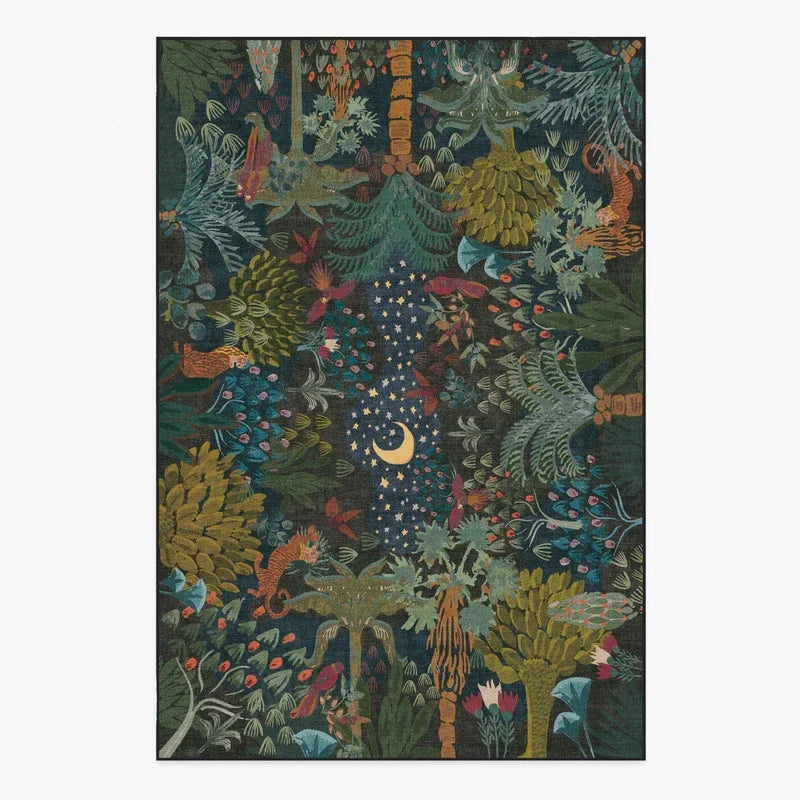 Tapete Floresta Encantada: Verde-Esmeralda com Árvore da Vida e Pássaros