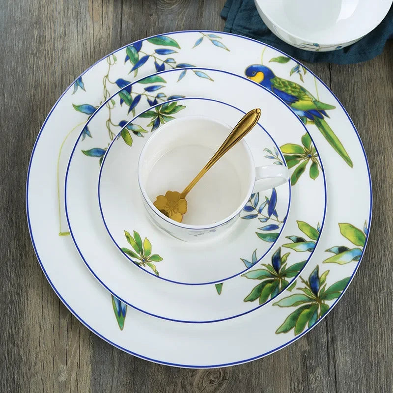 Jogo de jantar de porcelana papagaio