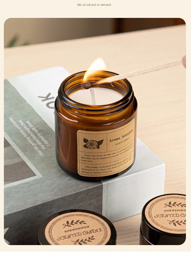 Copo de vidro marrom vela de aromaterapia sem fumaça vela de cera perfumada para decoração de casa aniversário dia dos namorados presente de natal frasco de vidro