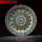 Prato Decorativo de Cerâmica Mandala Azul e Dourado de Luxo