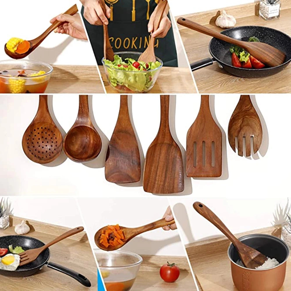Kit Utensílios de Madeira Teca: Natural, Artesanal e Feito para Durar