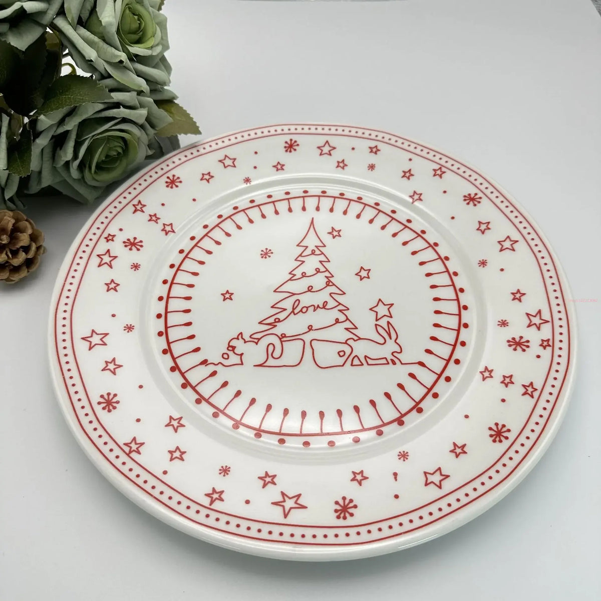 Coleção de Pratos Natalinos: Porcelana Ilustrada com Cenas de Inverno