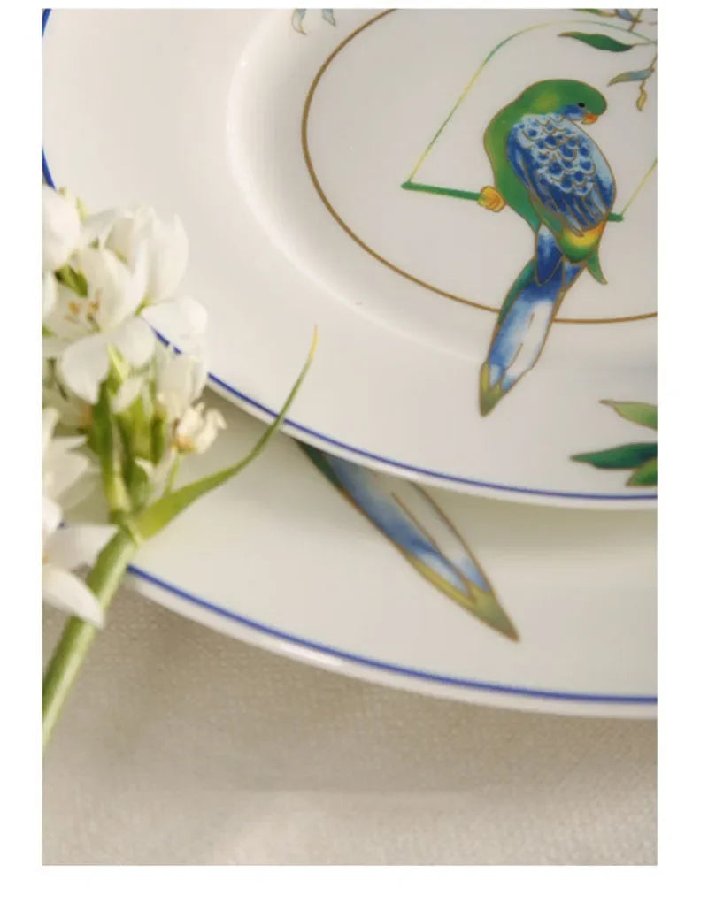Jogo de jantar de porcelana papagaio