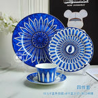 Estilo europeu simples e luxuoso selo azul prato de jantar ocidental bife decoração chá da tarde dim sum bolo talheres