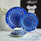 Estilo europeu simples e luxuoso selo azul prato de jantar ocidental bife decoração chá da tarde dim sum bolo talheres