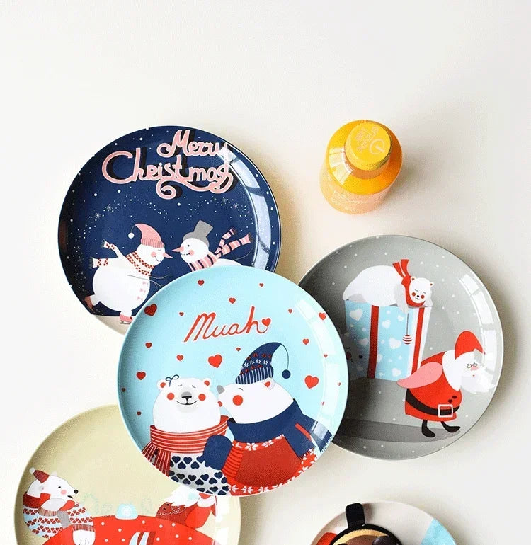 Coleção de Pratos Natalinos: Porcelana Ilustrada com Cenas de Inverno