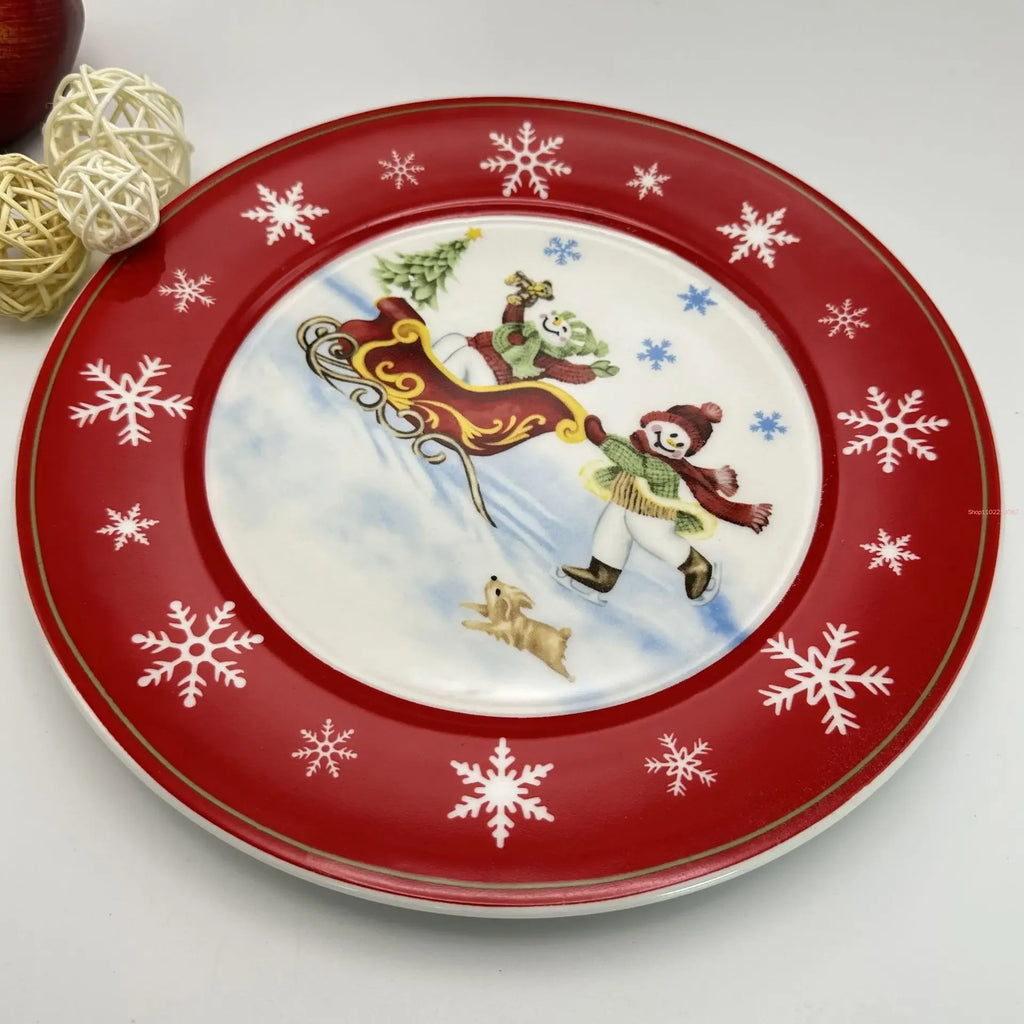 Coleção de Pratos Natalinos: Porcelana Ilustrada com Cenas de Inverno