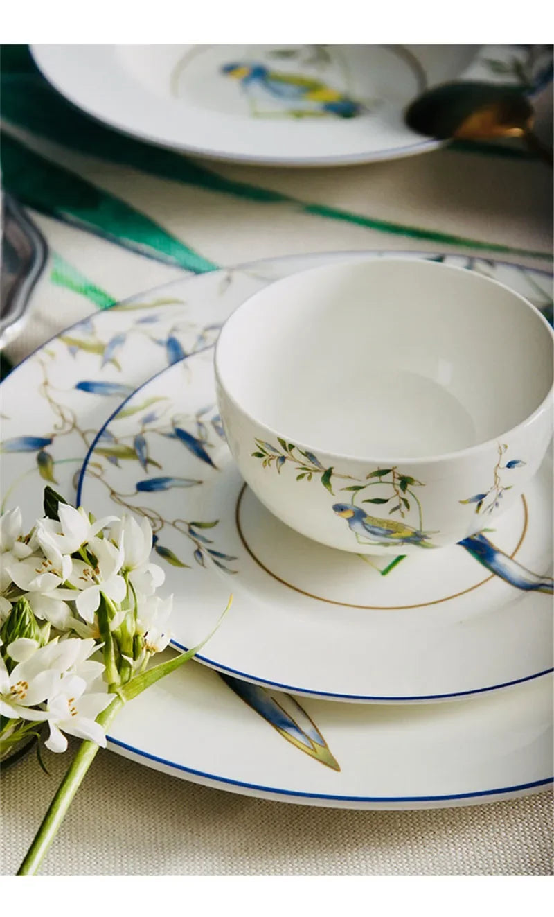Jogo de jantar de porcelana papagaio