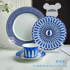 Estilo europeu simples e luxuoso selo azul prato de jantar ocidental bife decoração chá da tarde dim sum bolo talheres