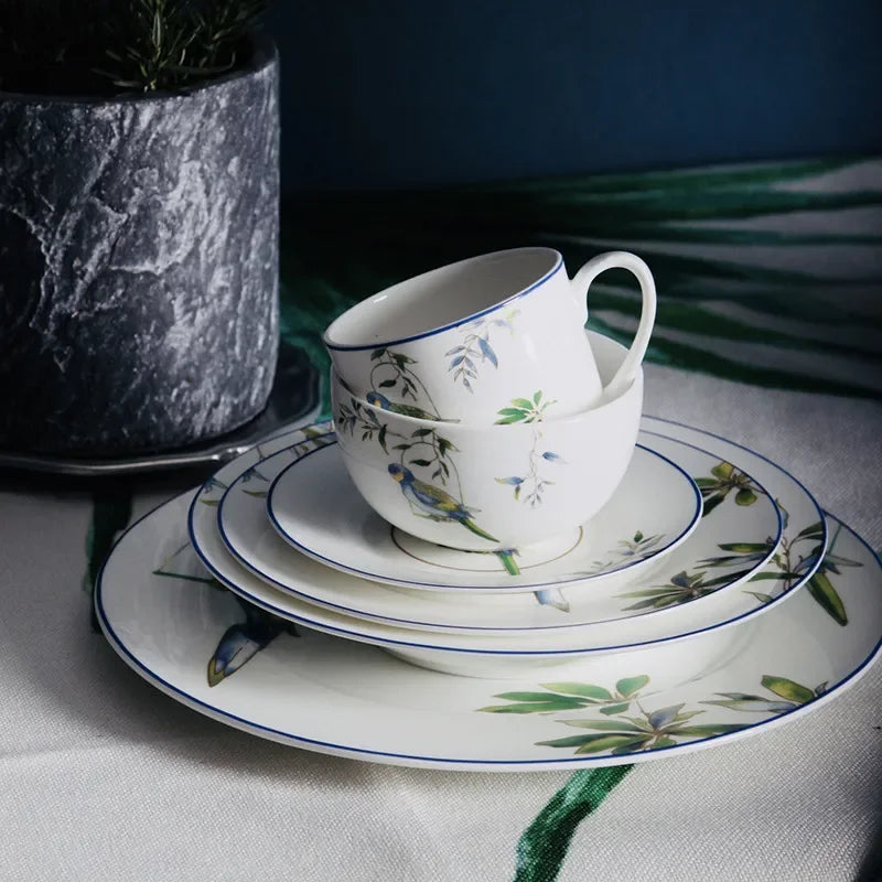 Jogo de jantar de porcelana papagaio