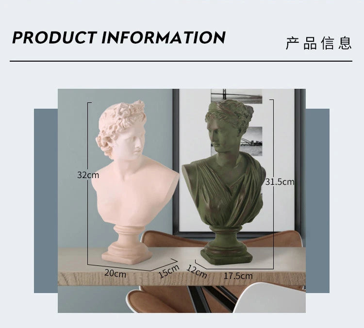 Esculturas decorativas de bustos de figuras da mitologia grega