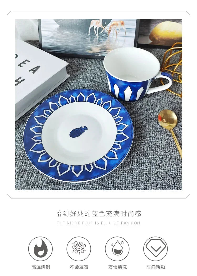 Estilo europeu simples e luxuoso selo azul prato de jantar ocidental bife decoração chá da tarde dim sum bolo talheres