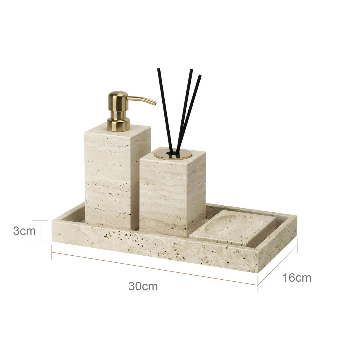 Conjunto de Acessórios de Banheiro em Travertino Luxuoso