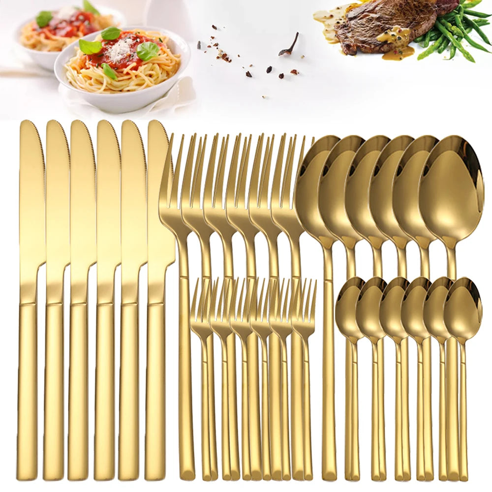 Conjunto de Talheres Dourados: Aço Inoxidável com Brilho Espelhado