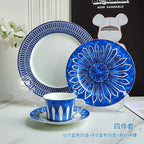 Estilo europeu simples e luxuoso selo azul prato de jantar ocidental bife decoração chá da tarde dim sum bolo talheres