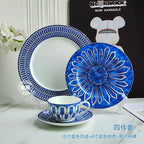 Estilo europeu simples e luxuoso selo azul prato de jantar ocidental bife decoração chá da tarde dim sum bolo talheres