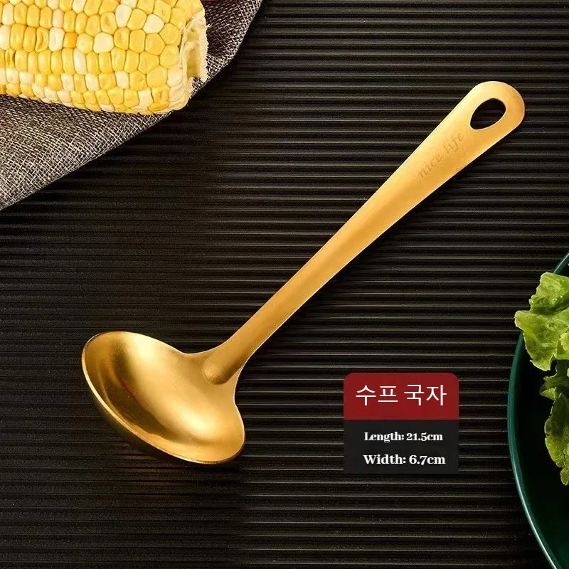 Kit Utensílios Dourados: Aço Inoxidável Premium para Cozinha de Chef