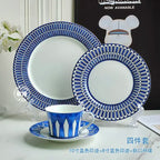 Estilo europeu simples e luxuoso selo azul prato de jantar ocidental bife decoração chá da tarde dim sum bolo talheres