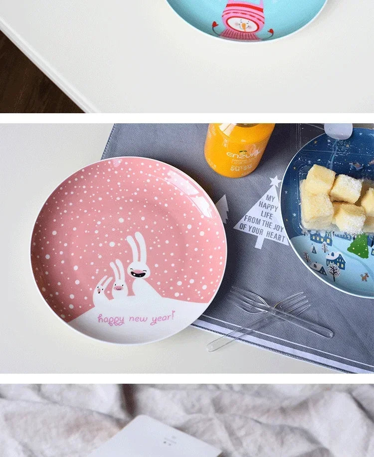 Coleção de Pratos Natalinos: Porcelana Ilustrada com Cenas de Inverno