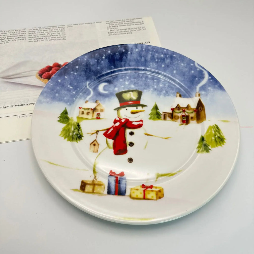 Coleção de Pratos Natalinos: Porcelana Ilustrada com Cenas de Inverno