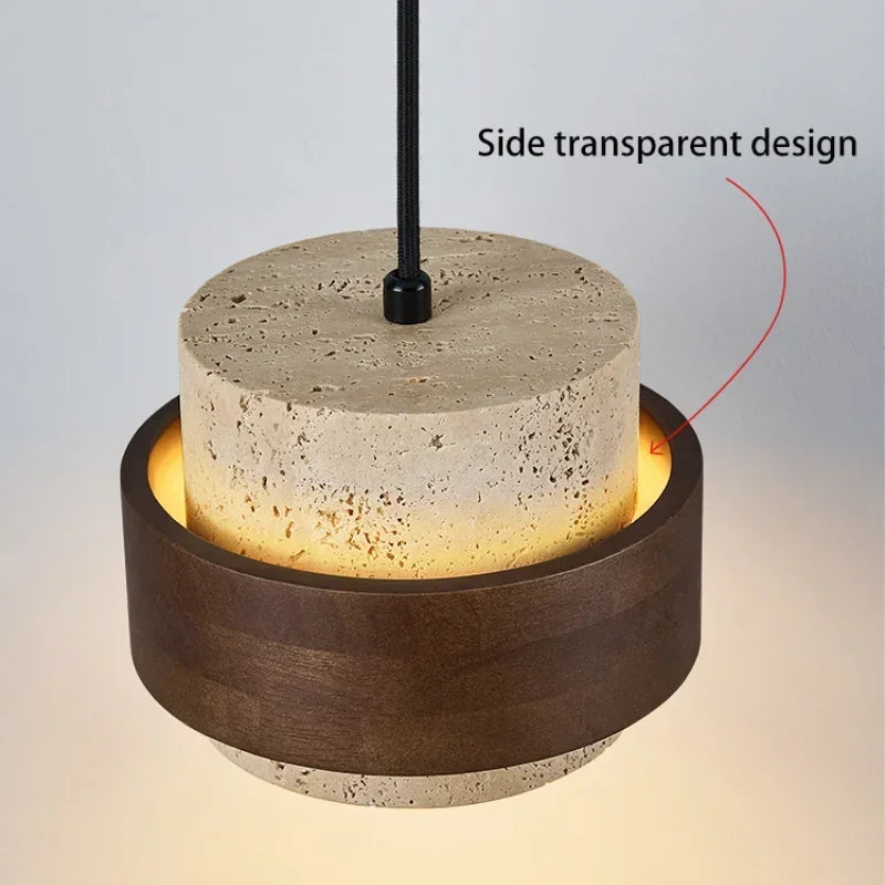 Luminária Pendente Estilo Lustre com Detalhe em Pedra e Madeira