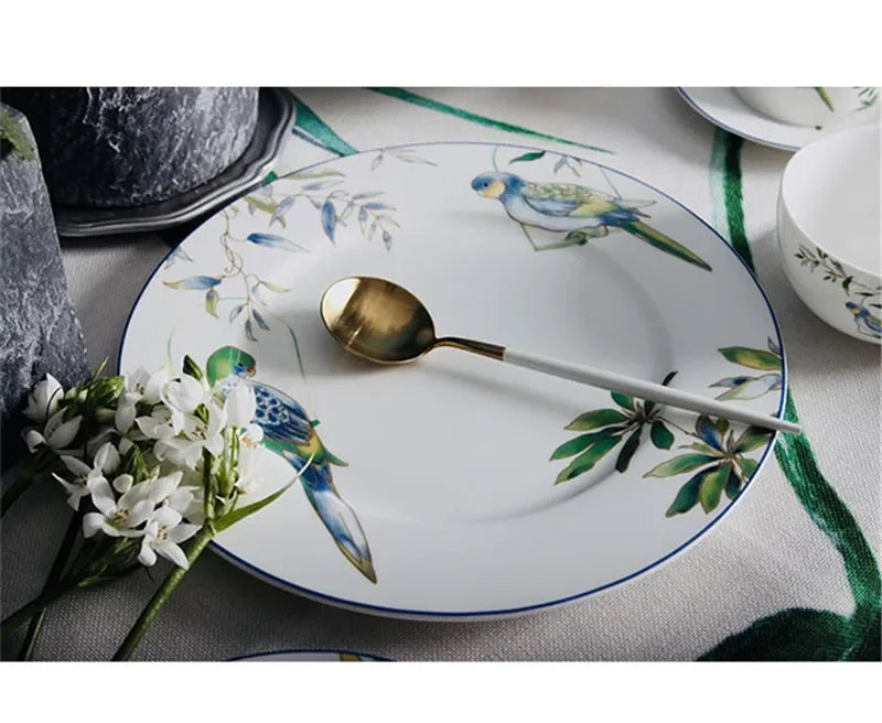 Jogo de jantar de porcelana papagaio