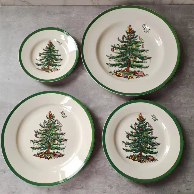 Coleção Pinheiro de Natal: Porcelana Clássica em Branco e Verde
