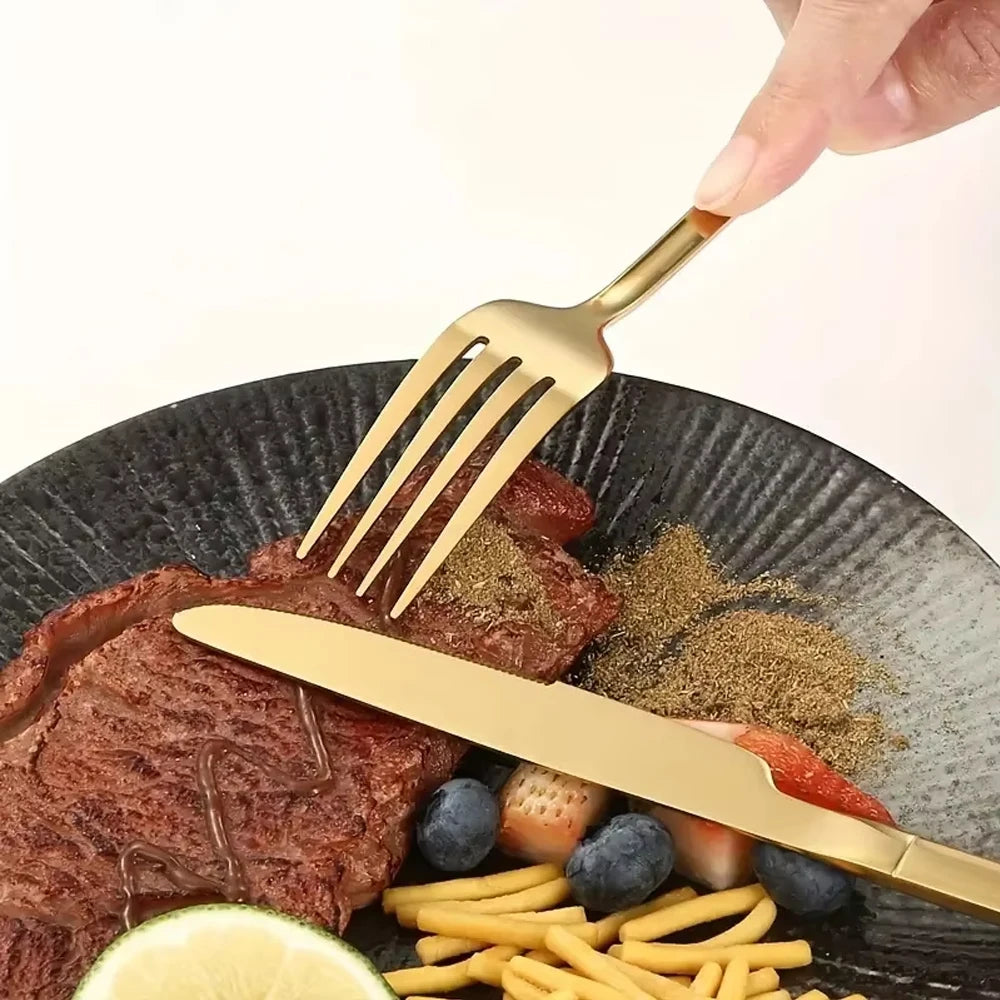 Conjunto de Talheres Dourados: Aço Inoxidável com Brilho Espelhado