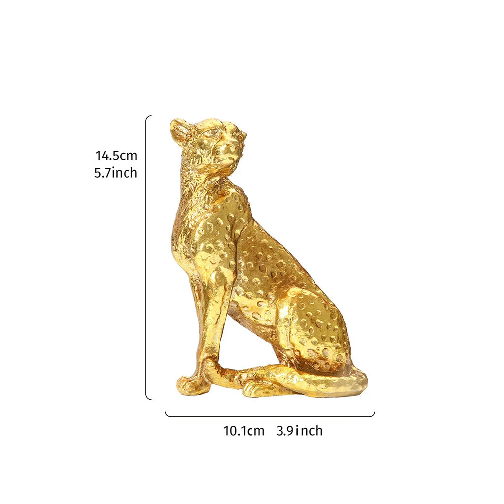 Par de Onças Douradas: Escultura Texturizada em Dourado Metálico