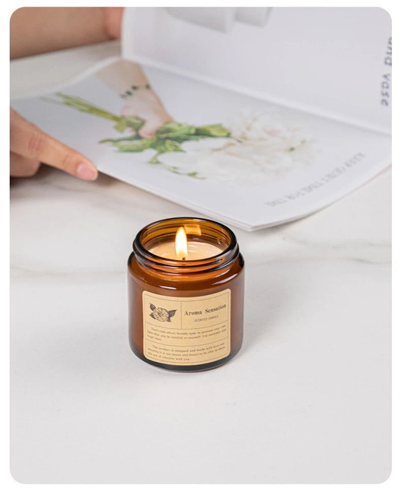 Copo de vidro marrom vela de aromaterapia sem fumaça vela de cera perfumada para decoração de casa aniversário dia dos namorados presente de natal frasco de vidro