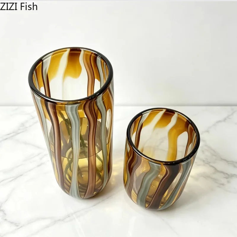 Vaso de Vidro com Listras Coloridas