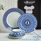 Estilo europeu simples e luxuoso selo azul prato de jantar ocidental bife decoração chá da tarde dim sum bolo talheres