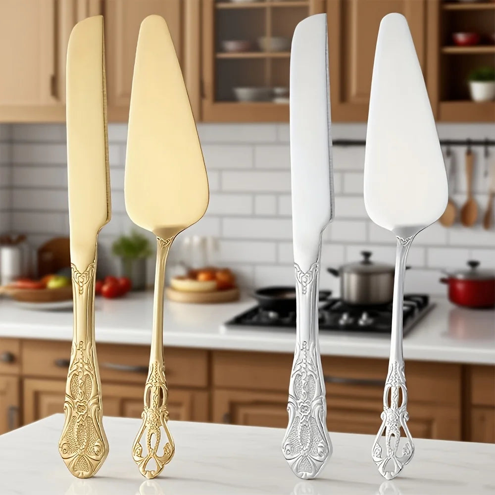 Kit Pá e Faca para Bolo Vintage: Aço Inox com Cabo Barroco